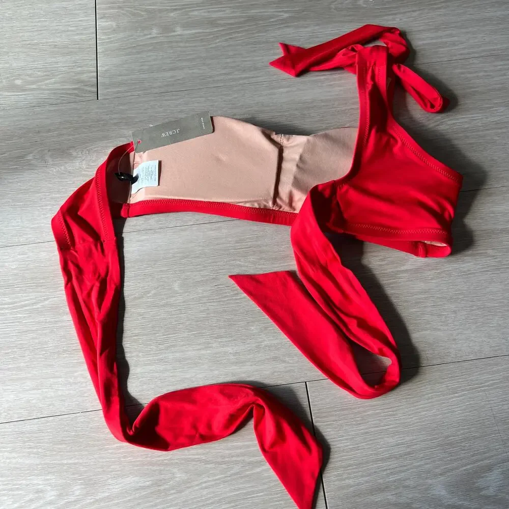 J Crew Flawed Bow One Shoulder Bikini Top Small Red